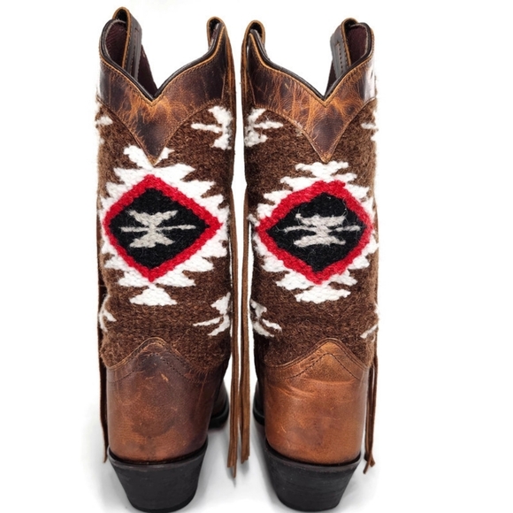 Laredo Bailey Honey Brown Leather Woven Southwestern Print Western Cowboy Boots - Picture 7 of 15